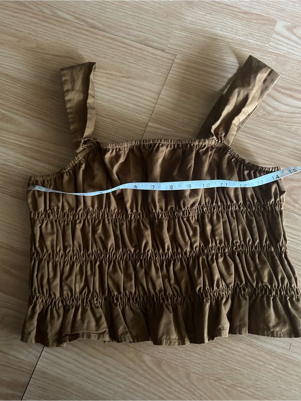 endless rose Brown Ruched Ruffle Cropped Top Small - Picture 4 of 6